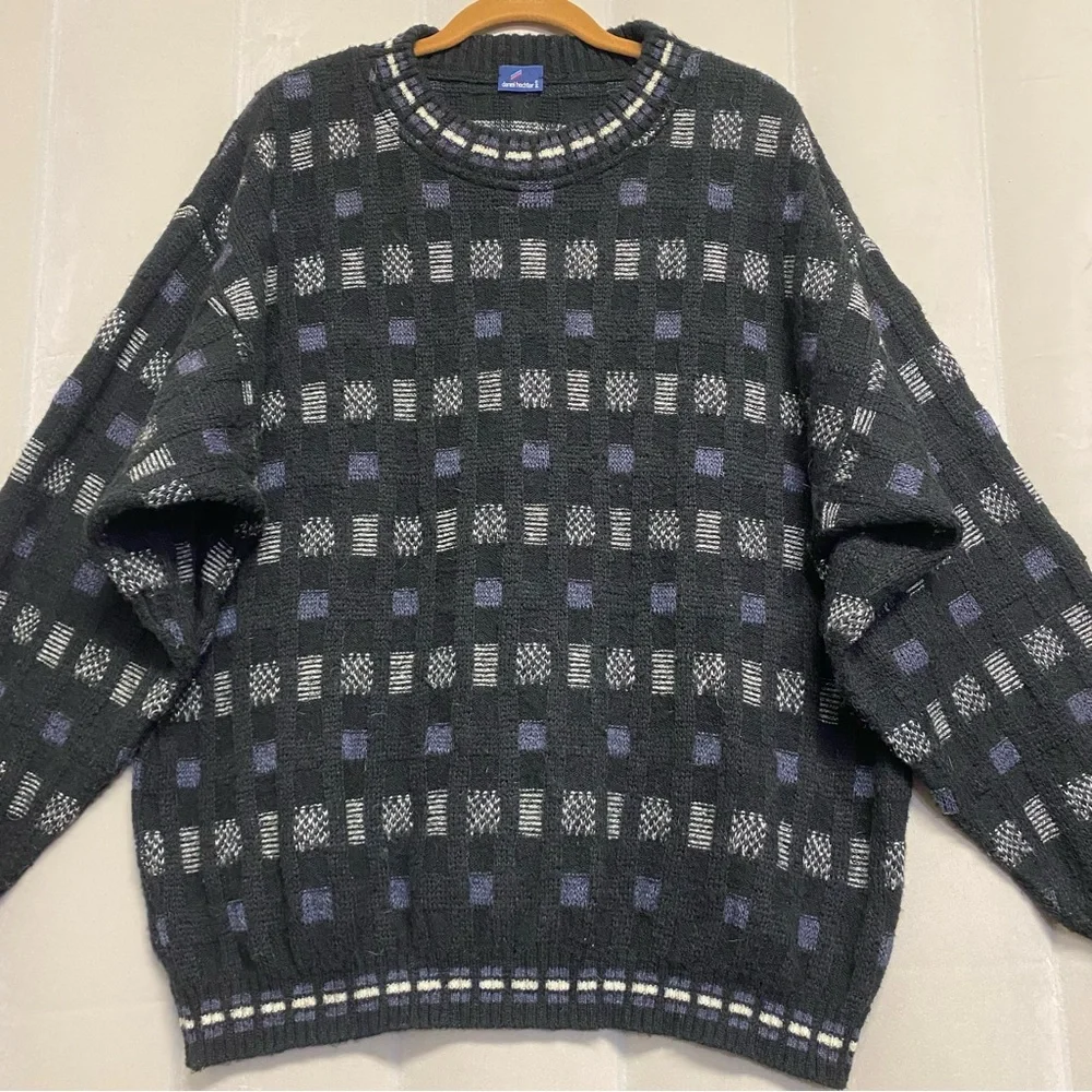 Vintage Daniel Hechter Men’s Sweater Paris France Mohair 3D Textured Knit 1990s